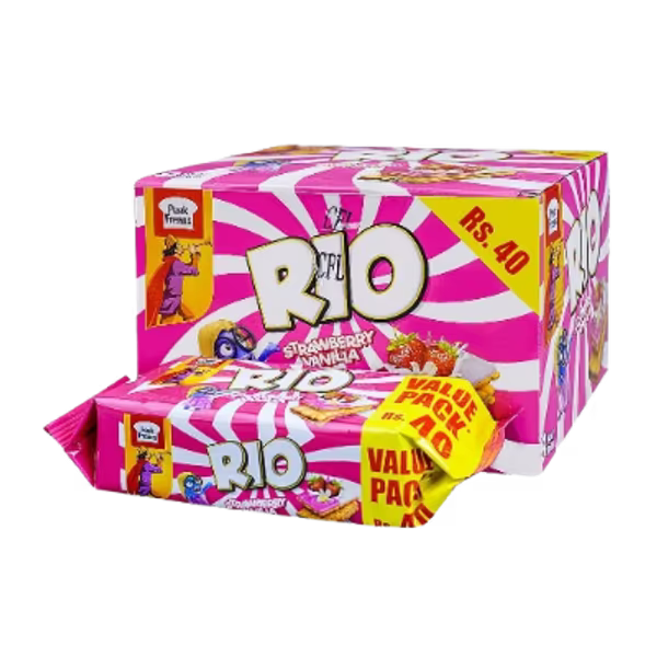 Rio Strawberry Vanilla Biscuits Rs. 40 Box (8 Packs)