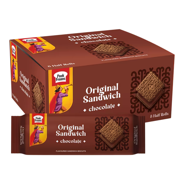 Chocolate Sandwich Biscuits Rs. 40 Box (8 Packs)